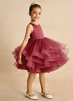 Azazie Tinie Flower Girl Dresses Pomegranate Ball-Gown Bow Tulle Dress image4