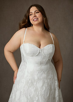 Azazie Meadow Vestidos de novia Vestido de Diamante Blanco de Jacquard Desgastado Floral de Corte Princesa con Sin tirantes image17