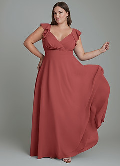 Azazie Leilani Brautjungfernkleider A-Linie Plissee Chiffon Kleid Terrakotta image4