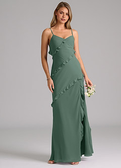 Azazie Nancie Bridesmaid Dresses Sea Moss Mermaid Ruched Chiffon Dress image4