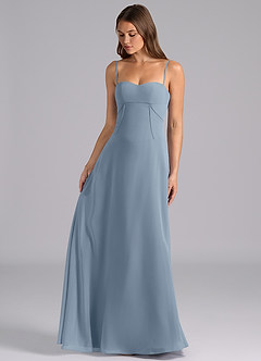 Azazie Valentine Bridesmaid Dresses Dusty Blue A-Line Corset Chiffon Dress image3