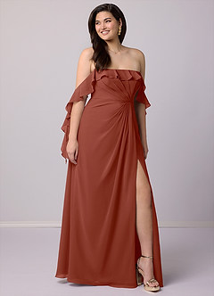 Barbie ♥ Azazie Bridesmaid Dresses Auburn A-Line Off the Shoulder Chiffon Convertible Dress image8