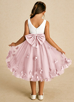 Azazie Sprout Robe Demoiselle D'honneur Fillette Robe Trapèze en Tulle Arc Rose Poudré image1