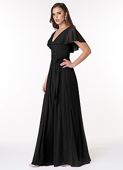 Azazie Jael Bridesmaid Dresses Black A-Line V-Neck Mesh Dress image3