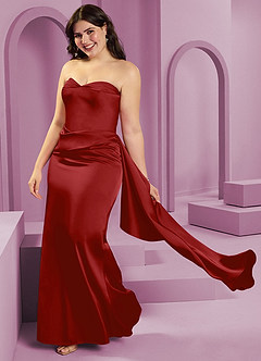 Barbie ♥ Azazie Bridesmaid Dresses Pomegranate Sheath Strapless Stretch Satin Convertible Dress image14