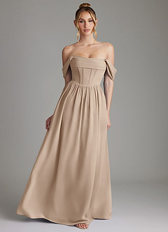 Azazie Caterina Brautjungfernkleider A-Linie Korsett Chiffon Kleid Taupe image1