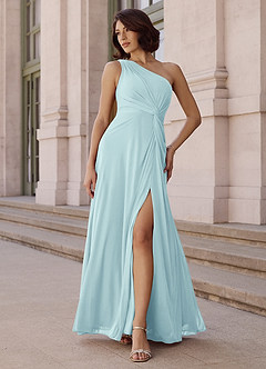 Azazie Brooke Abiti da Damigella Abito A-Line in Chiffon Monospalla Sea Glass image2