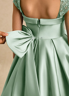Azazie Genie Flower Girl Dresses Agave Ball-Gown Off the Shoulder Matte Satin Dress image5