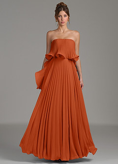 Azazie Alexia Bridesmaid Dresses Burnt Orange A-Line Ruched Chiffon Dress image4