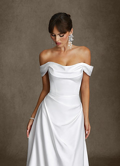 Azazie Brittney Hochzeitskleider A-Linie Schulterfrei Stretch-Satin Kleid Diamantweiß image5