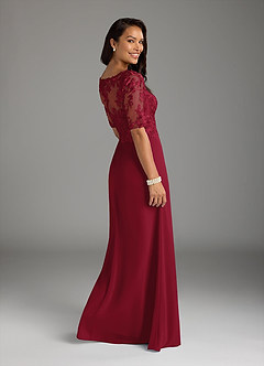 Azazie Amedeus Mother of the Bride Dresses Burgundy A-Line V-Neck Lace Chiffon Dress image2