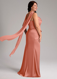 Azazie Sorrel Brautjungfernkleider Wandelbar Meerjungfrau-Linie Schulterfrei Stretch-Satin Kleid Lachsrosa image9