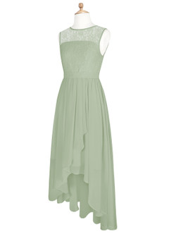 Azazie Roslin A-Line Lace Chiffon Asymmetrical Junior Bridesmaid Dress image7
