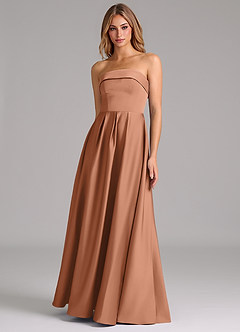 Azazie Lucienne Bridesmaid Dresses Bronzer A-Line Strapless Stretch Satin Convertible Dress image1