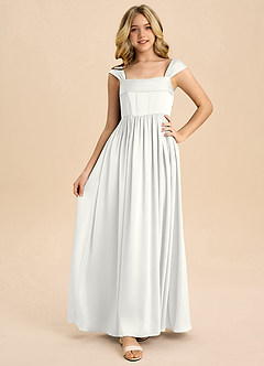 Azazie Hattie Junior White A-Line Pleated Stretch Satin Dress image5