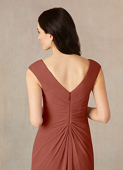 Azazie Sally Final Sale Auburn A-Line V-Neck Pleated Chiffon Dress image5