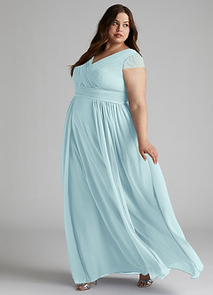 Azazie Organa Final Sale Sea Glass A-Line Pleated Chiffon Dress image9