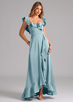 Azazie Lyra Bridesmaid Dresses Moody Blue A-Line Off the Shoulder Stretch Satin Convertible Dress image2