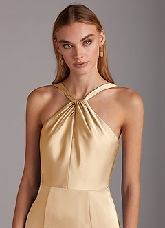 Azazie Elana Final Sale Champagne Mermaid Side Slit Stretch Satin Dress image6