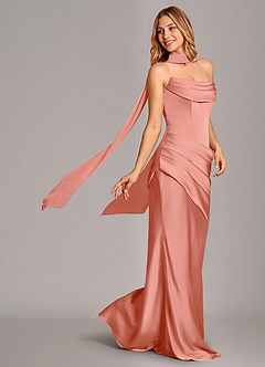 Azazie Pelagia Robes de demoiselle d'honneur Robe Sirène Convertible en Satin extensible Corset Corail image2