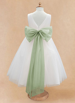 Azazie Kavi Flower Girl Dresses Ivory Dusty Sage A-Line Bow Matte Satin Dress image8