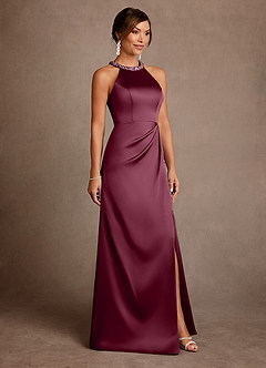 Azazie Lawrence Mother of the Bride Dresses Mulberry A-Line Pleated Stretch Satin Dress image4