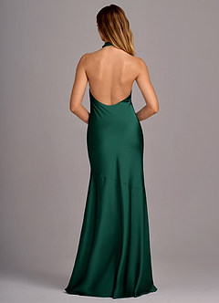 Azazie Lorena Bridesmaid Dresses Emerald Mermaid Pleated Stretch Satin Dress image2
