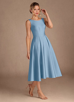 Azazie Fulton Moeder van de bruid jurken A-Lijn Jurk van Stretch Satijn Geplooid Poederblauw image2