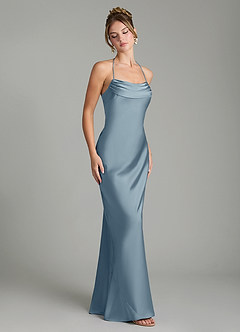 Azazie Mae Bridesmaid Dresses Dusty Blue Mermaid Pleated Stretch Satin Dress image5