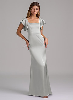 Azazie Elkie 신부 들러리 드레스 인어 스퀘어 네크라인 스트레치 새틴 바닥 길이 드레스 image5