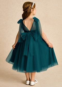 Azazie Dori Robe Demoiselle D'honneur Fillette Robe Trapèze en Tulle Rayé Vert Pin image1