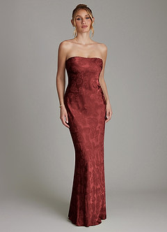 Azazie Viv Bridesmaid Dresses Rust Jacquard Sheath Strapless Jacquard Dress image3