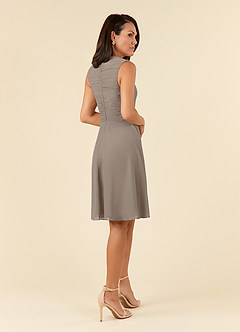 Azazie Theron Mother of the Bride Dresses Taupe A-Line V-Neck Pleated Chiffon Dress image4