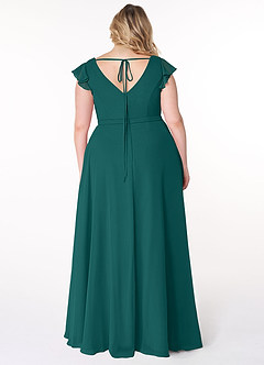 Azazie Claudine Bridesmaid Dresses Peacock A-Line Flutter Sleeve Chiffon Dress image8