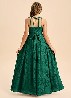 Azazie Arianthe Junior Emerald A-Line Pleated Floral Burnout Dress image2
