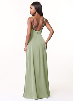 Azazie Brielle Robes de demoiselle d'honneur Robe Trapèze en Satin extensible Bretelles spaghetti Vert Sauge image2