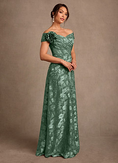 Azazie Bernadette Mother of the Bride Dresses Eucalyptus A-Line Off the Shoulder Floral Burnout Dress image2
