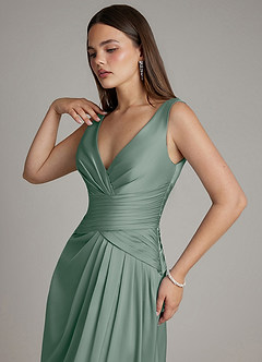 Azazie Pauline Final Sale Blushing Pink A-Line Pleated Stretch Satin Dress image3