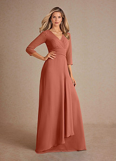 Azazie Mayfield Vestidos para mãe da noiva Vestido Argila de Chiffon de Linha A com Plissado image4