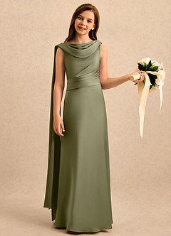 Azazie Sanah Girls Formal Robe Demoiselle D'honneur Fillette Robe Trapèze en Satin extensible Plissée Pistache image3