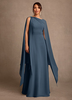 Azazie Liddie Abiti per la Madre della Sposa Abito A-Line in Chiffon Plissettato Blu Nettuno image1
