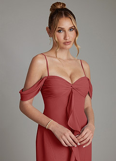 Azazie Karmela Bridesmaid Dresses Rust A-Line Off the Shoulder Chiffon Dress image3