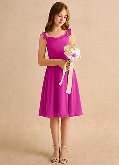 Azazie Pup Girls Formal Flower Girl Dresses Fuchsia A-Line Pleated Chiffon Dress image3