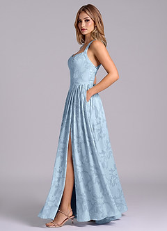 Azazie Francis Bridesmaid Dresses Sky Blue A-Line Corset Floral Burnout Dress image3