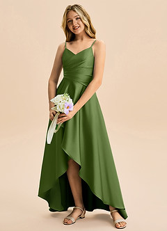 Azazie Eirlys Junior Vestido de Enebro de Satén Elástico de Corte en A con Plisado image4