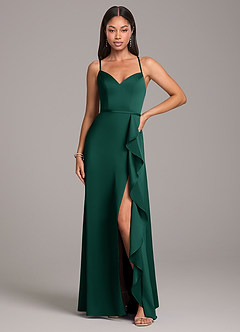 Azazie Naeem Bridesmaid Dresses Emerald A-Line Stretch Satin Dress image4
