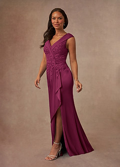 Azazie Calathea Mother of the Bride Dresses Mulberry A-Line Lace Dress image2