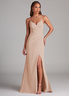 Azazie Maci Bridesmaid Dresses English Rose Sheath Pleated Chiffon Dress image1