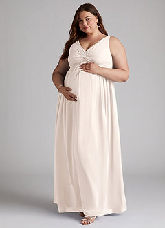 Azazie Yetta Maternity Bridesmaid Dresses A-Line V-Neck Gathered Chiffon Floor-Length Dress image9