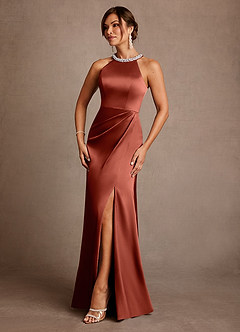 Azazie Lawrence Klänningar till brudens mor Klä A-Line i Stretch Satin Plisserad Terrakotta image2